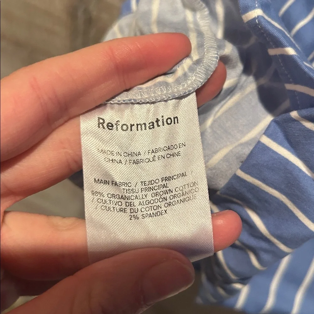 Reformation Blue and White elastic Striped mini dress size large - Picture 5 of 10